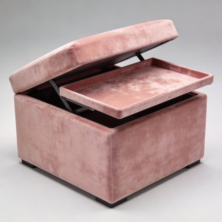 Square Velvet Storage Ottoman With Tray Top